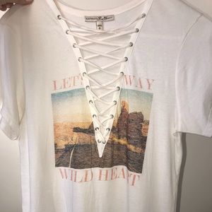 NWOT Express Graphic Lace Up Tee